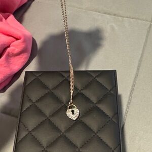 bebe Silver Heart Lock Pendant Necklace